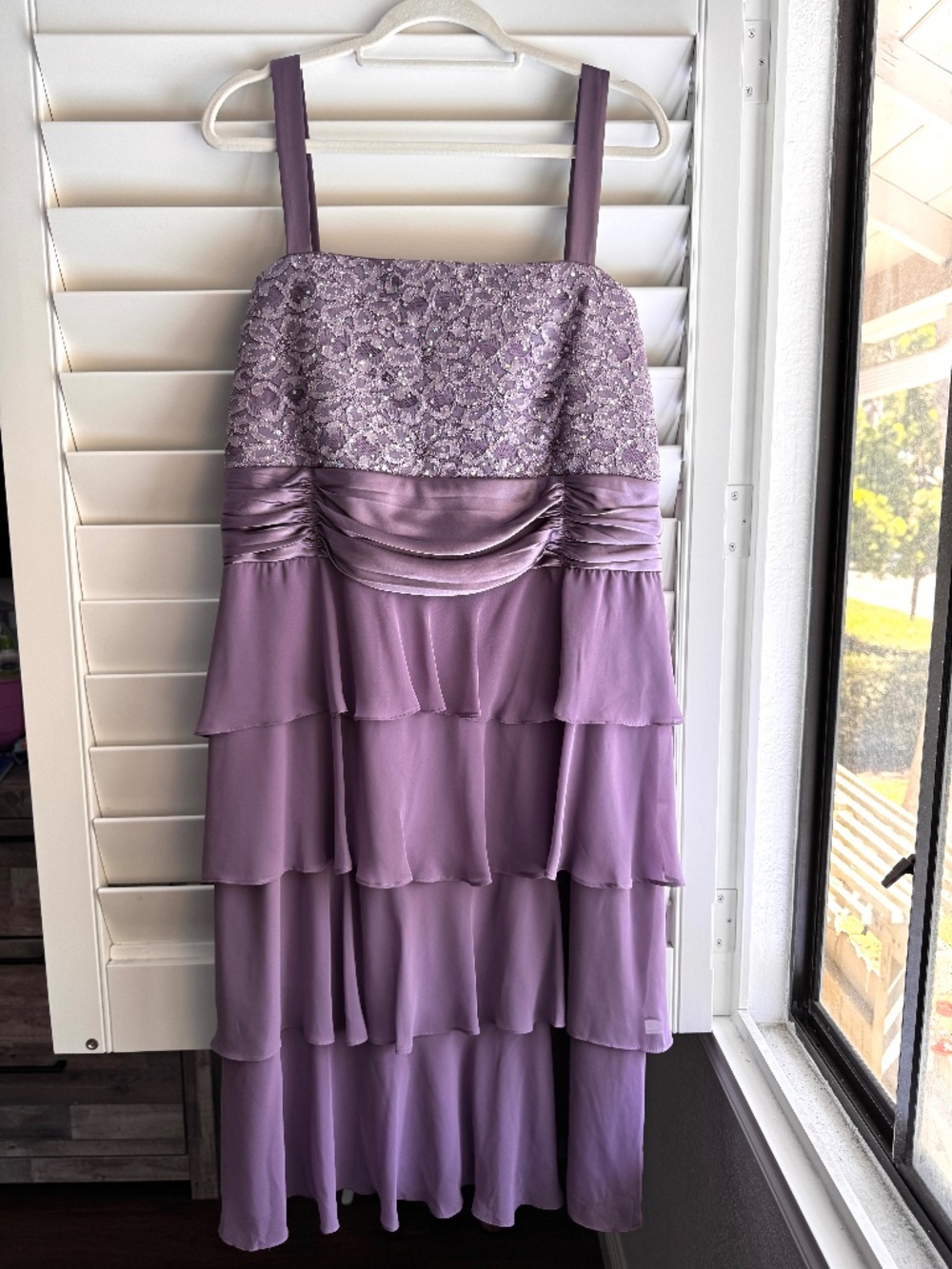 R&M Richards Lavender Strapless Tiered Ruffle Cocktail Dress